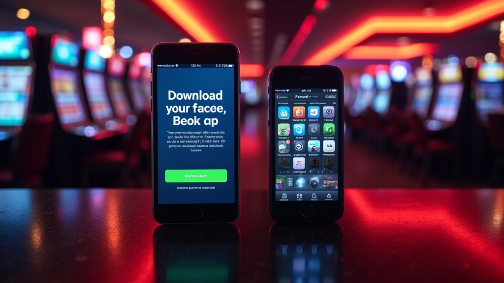 هاتف أندرويد وآيفون يعرضان صفحة تحميل Leon Casino App في أجواء كازينو داكنة